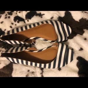 Old navy blue and white stripe peep toe  flats